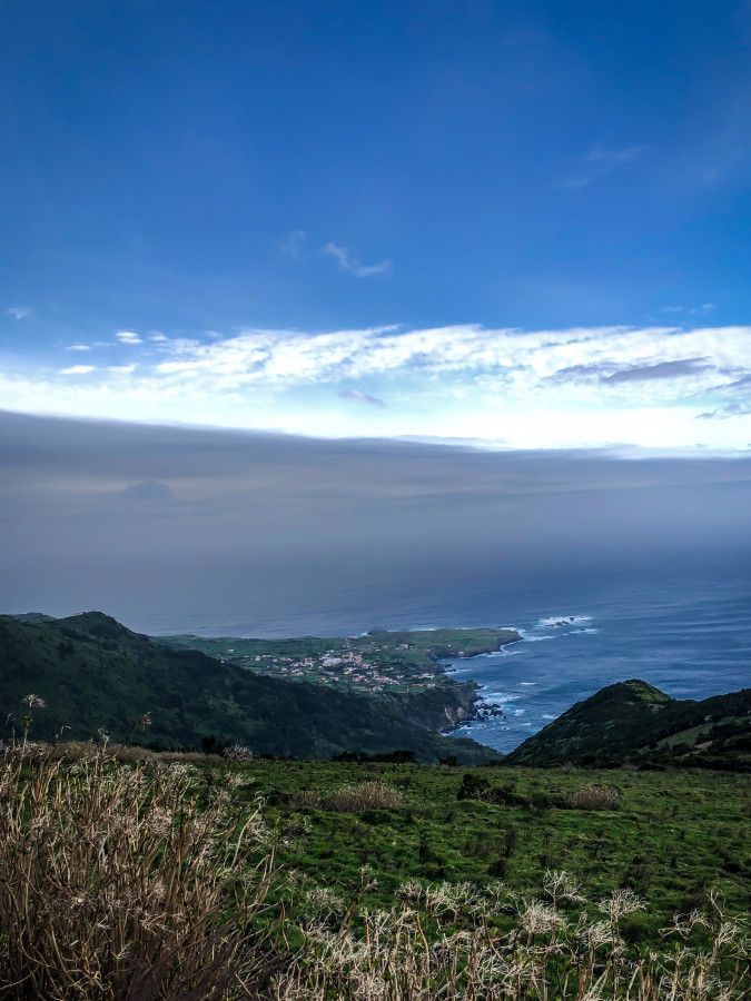 View to Ponta Delgada town, in Flores